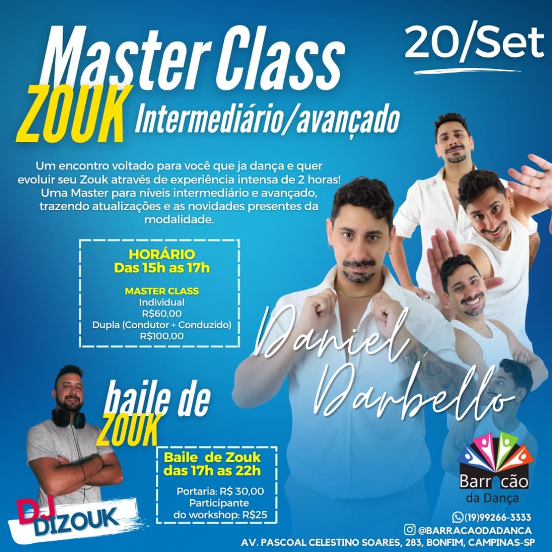 Flyer: Masterclass de Zouk + Baile com Daniel Darbello