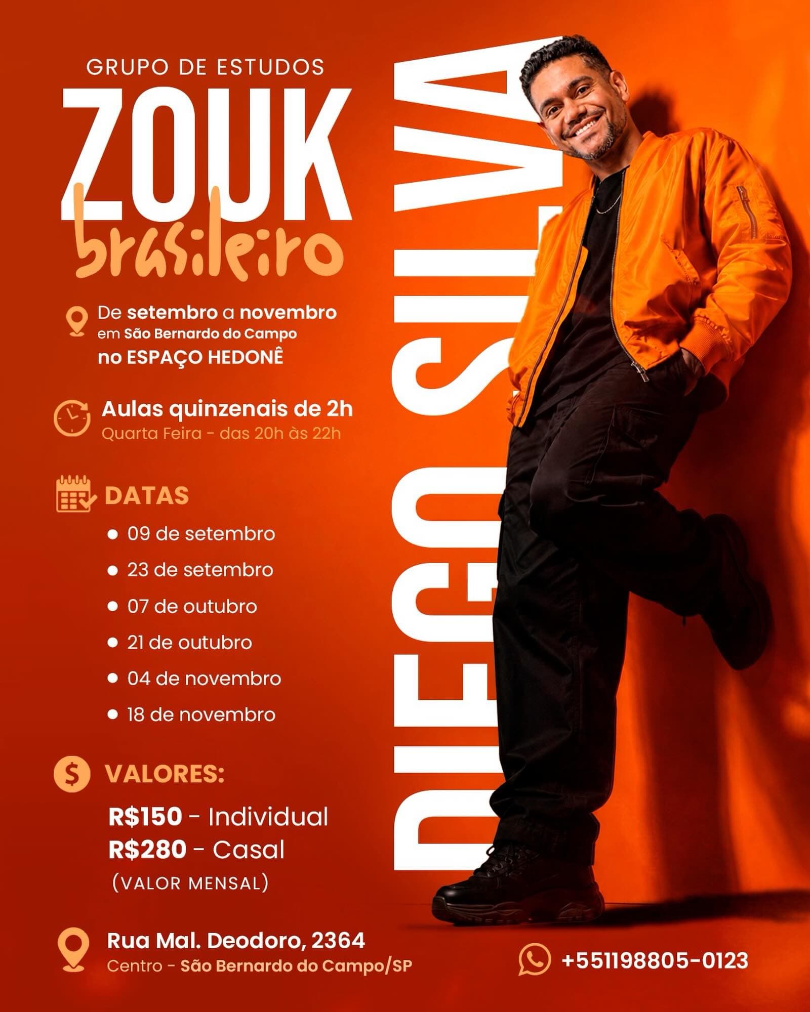 Flyer: Grupo de Estudos Zouk Brasileiro - Diego Silva