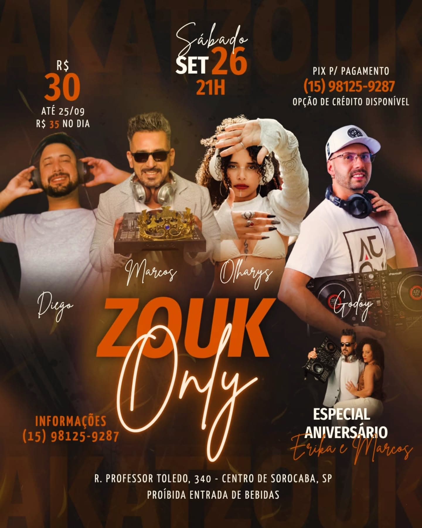 Flyer: Zouk Only - Especial Aniversário Erika e Marcos