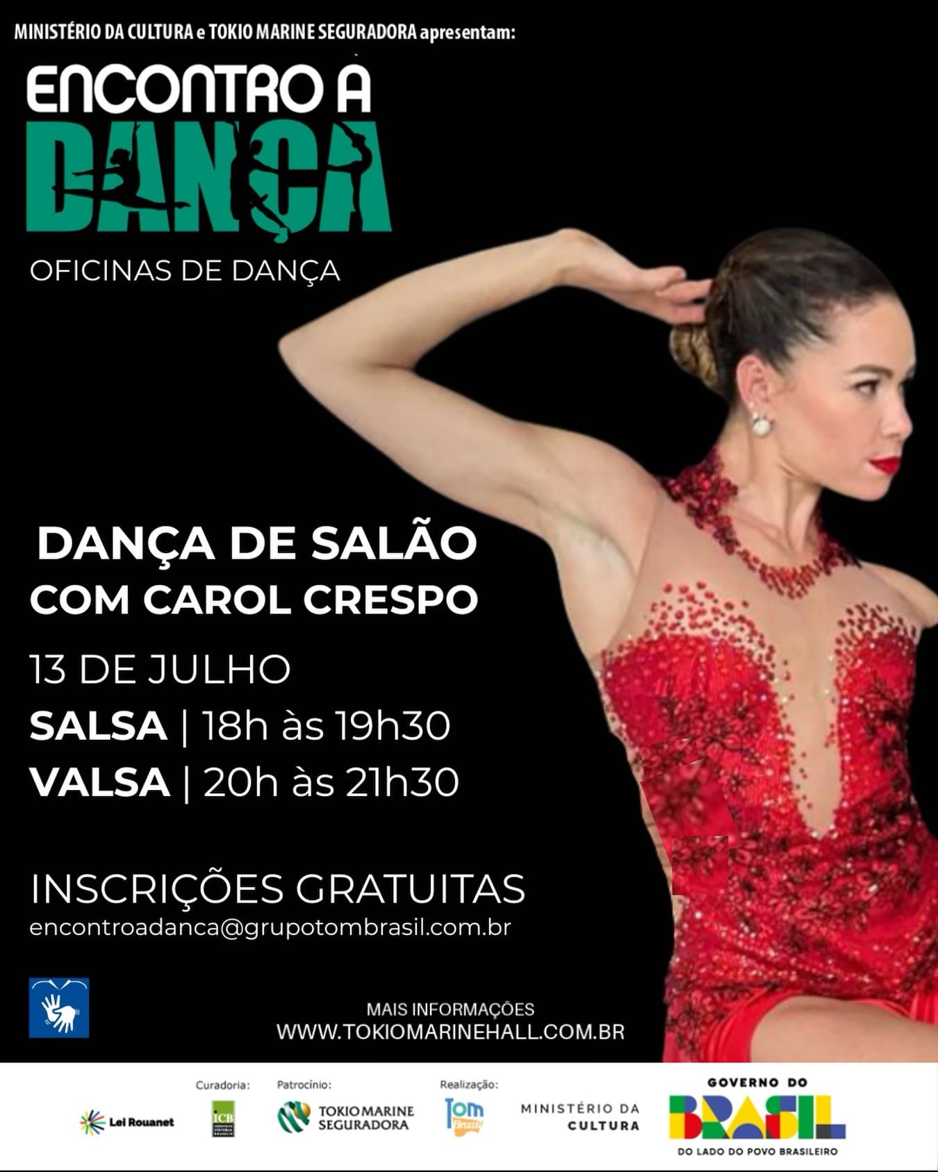 Flyer: Encontro à Dança - Oficina de Dança de Salão com Carol Crespo