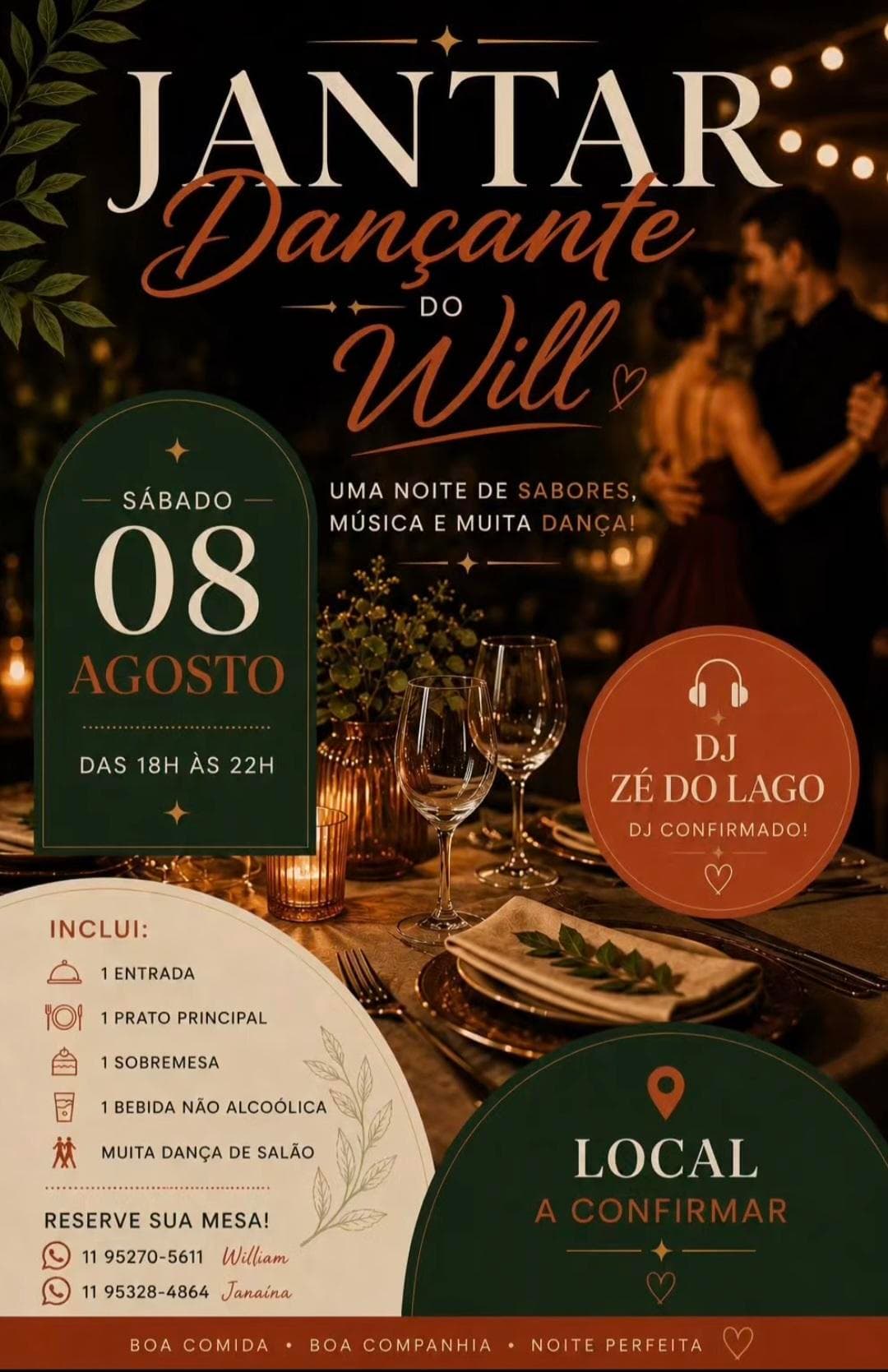 Flyer: Jantar Dançante do Willian Vieira